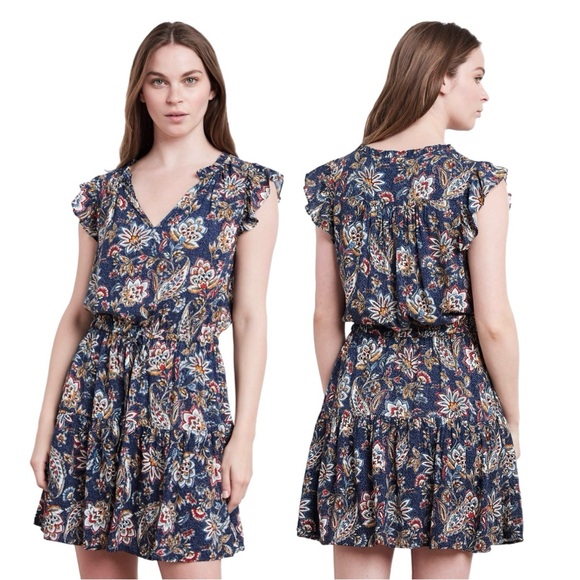 Velvet by Graham & Spencer Dresses & Skirts - Velvet by Graham & Spencer Paloma Tie Waist in Navy Floral Mini Dress Size M